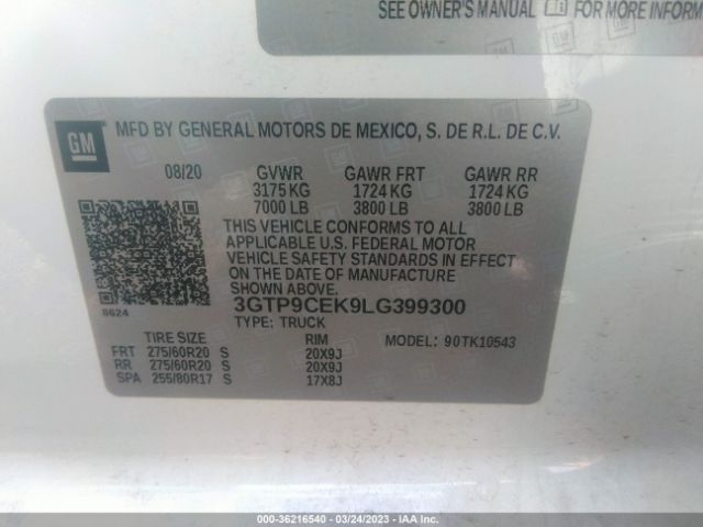 3GTP9CEK9LG399300 GMC Sierra 1500 Elevation