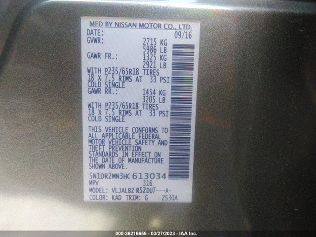 Nissan Pathfinder S 2017 5N1DR2MN3HC613034 Image 9