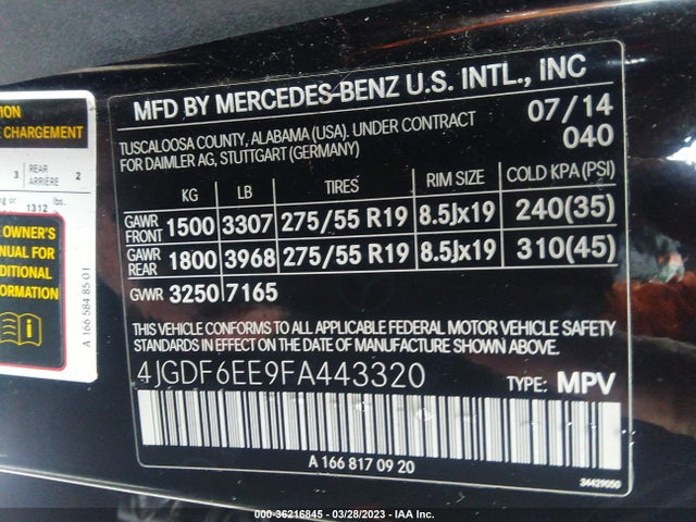 2015 MERCEDES-BENZ GL-CLASS GL 450 VIN: 4JGDF6EE9FA443320