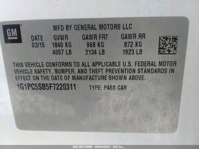Chevrolet CRUZE LT 2015 1G1PC5SB5F7220311 Image 9