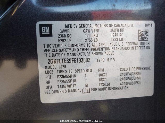 GMC Terrain Slt 2015 2GKFLTE39F6193002 Image 9