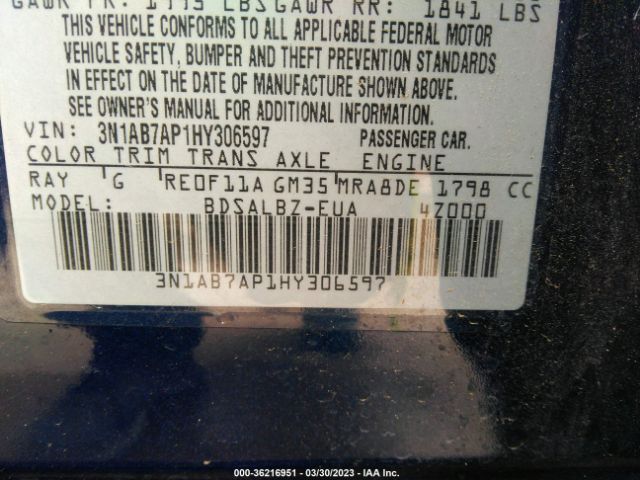 3N1AB7AP1HY306597 Nissan SENTRA S
