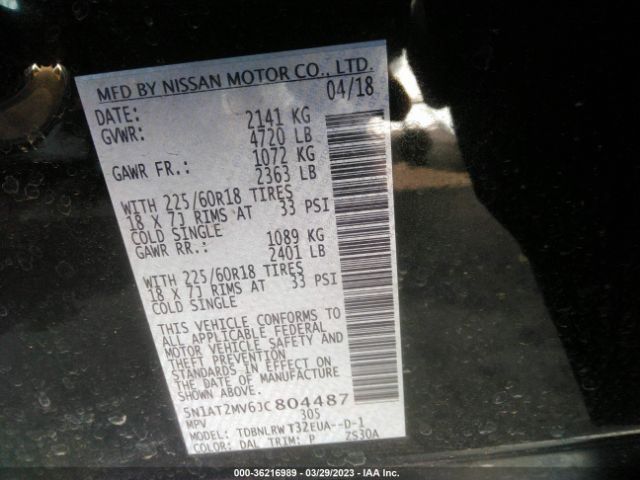 5N1AT2MV6JC804487 Nissan Rogue Sl