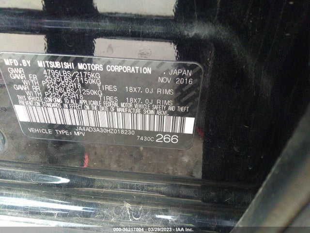 2017 MITSUBISHI OUTLANDER SE/SEL VIN: JA4AD3A30HZ018230