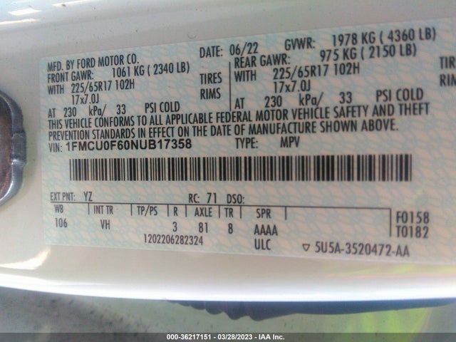 Ford ESCAPE S 2022 1FMCU0F60NUB17358 Image 9