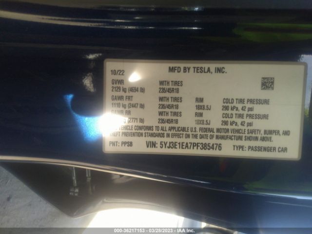 5YJ3E1EA7PF385476 Tesla MODEL 3