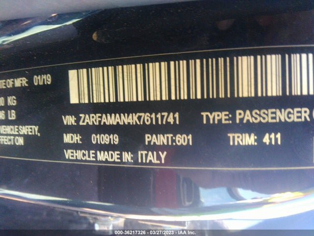 ZARFAMAN4K7611741 Alfa Romeo Giulia Sport
