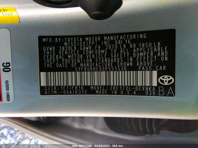 Toyota Corolla L/le/s/s Plus/le Plus 2016 5YFBURHE6GP555536 Image 9