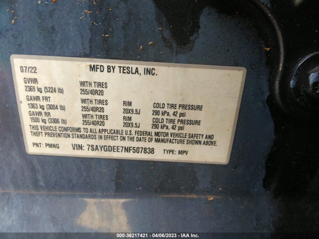 7SAYGDEE7NF507838 Tesla Model Y Long Range