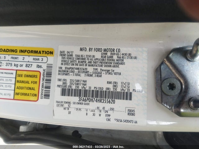 Ford FUSION SE 2017 3FA6P0H74HR355620 Image 9