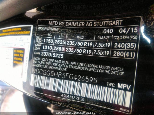 WDCGG5HB5FG426595 Mercedes-Benz Glk-class Glk 350