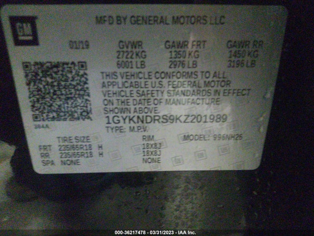 1GYKNDRS9KZ201989 Cadillac Xt5 Luxury Awd