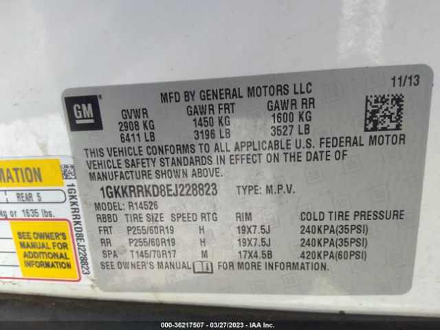 1GKKRRKD8EJ228823 GMC ACADIA SLT
