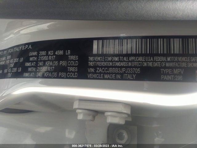 2018 JEEP RENEGADE LATITUDE VIN: ZACCJBBB3JPJ33705