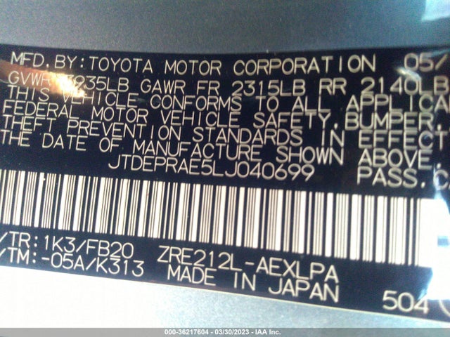 Toyota COROLLA LE 2020 JTDEPRAE5LJ040699 Image 10