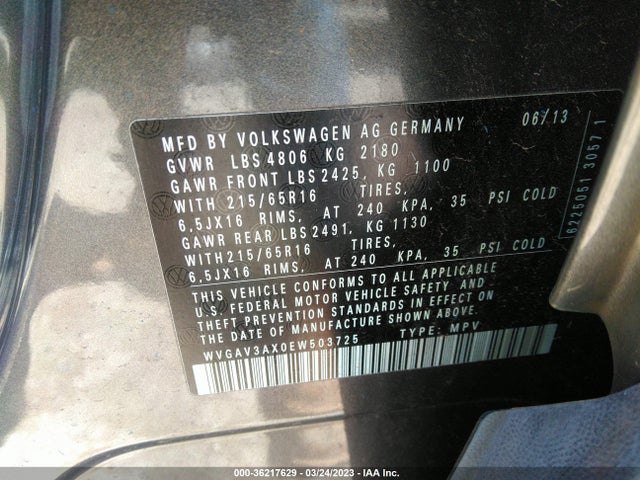 Volkswagen TIGUAN S 2014 WVGAV3AX0EW503725 Image 10