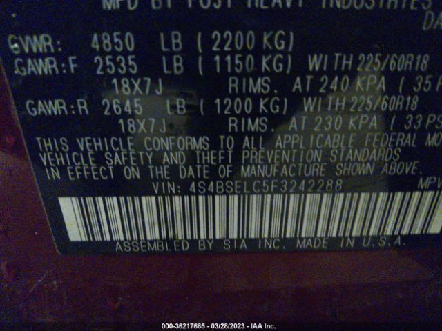 4S4BSELC5F3242288 Subaru Outback 3.6r Limited