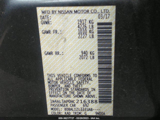 Nissan Altima 2.5 Sv 2017 1N4AL3AP0HC216388 Image 9