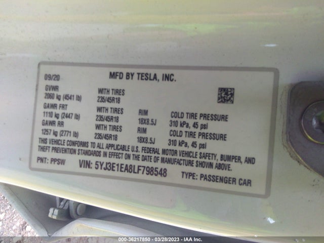 Tesla Model 3 Standard Range 2020 5YJ3E1EA8LF798548 Image 10