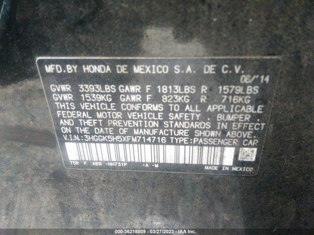 Honda FIT LX 2015 3HGGK5H5XFM714716 Image 10