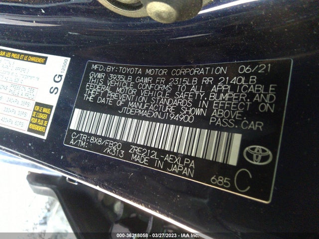 Toyota COROLLA LE 2022 JTDEPMAEXNJ194900 Image 9