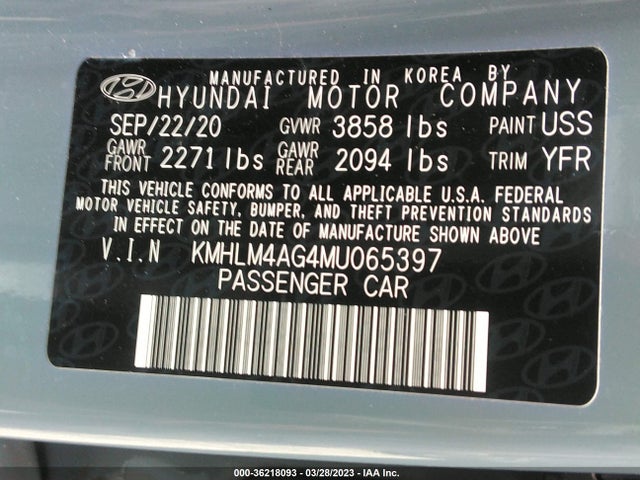 2021 HYUNDAI ELANTRA SEL VIN: KMHLM4AG4MU065397