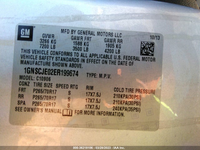 Chevrolet Suburban Lt 2014 1GNSCJE02ER199674 Image 10