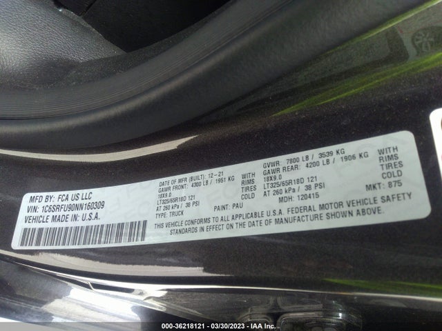 1C6SRFU90NN160309 RAM 1500 Trx
