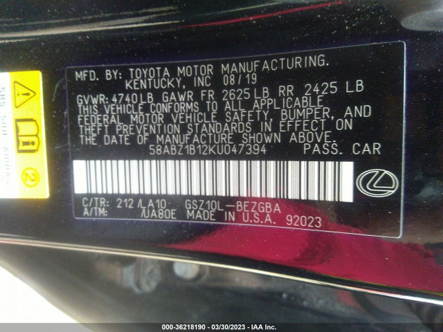 58ABZ1B12KU047394 Lexus Es Es 350