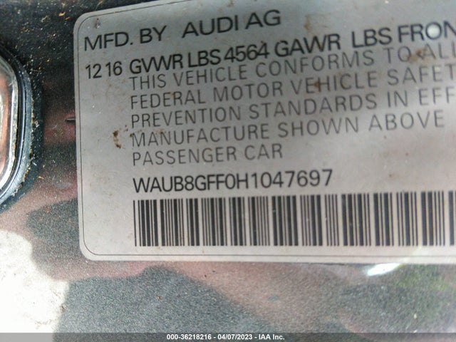 2017 Audi A3, VIN: WAUB8GFF0H1047697