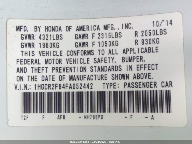 Honda Accord Sedan Ex-l 2015 1HGCR2F84FA052442 Image 9
