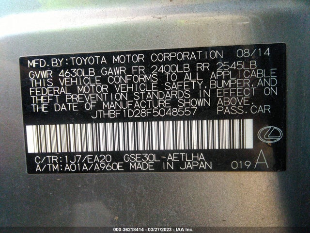 JTHBF1D28F5048557 Lexus IS 250