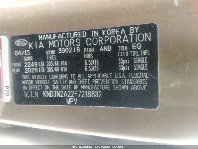 KNDJN2A22F7218832 KIA Soul Base