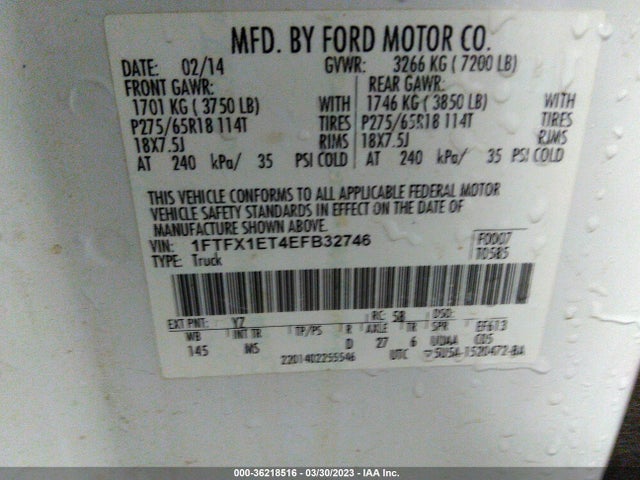Ford F-150 Xl/xlt/lariat/fx4 2014 1FTFX1ET4EFB32746 Image 9
