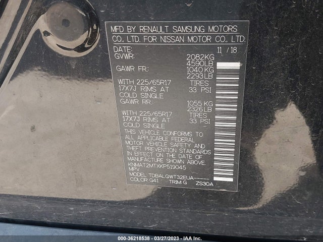 2019 NISSAN ROGUE SV VIN: KNMAT2MTXKP519045
