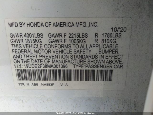 19UDE2F38MA001396 Acura ILX