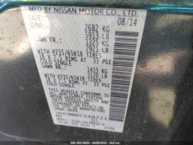 Infiniti QX60 2014 5N1AL0MN8EC548721 Image 9