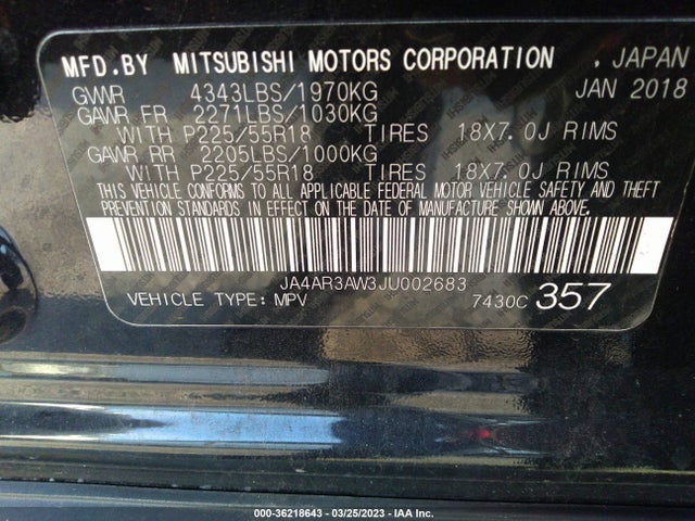 JA4AR3AW3JU002683 Mitsubishi Outlander Sport Se 2.4