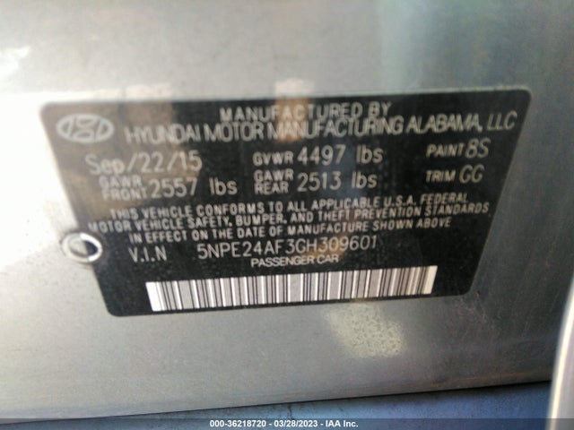 Hyundai Sonata 2.4l Se 2016 5NPE24AF3GH309601 Image 10