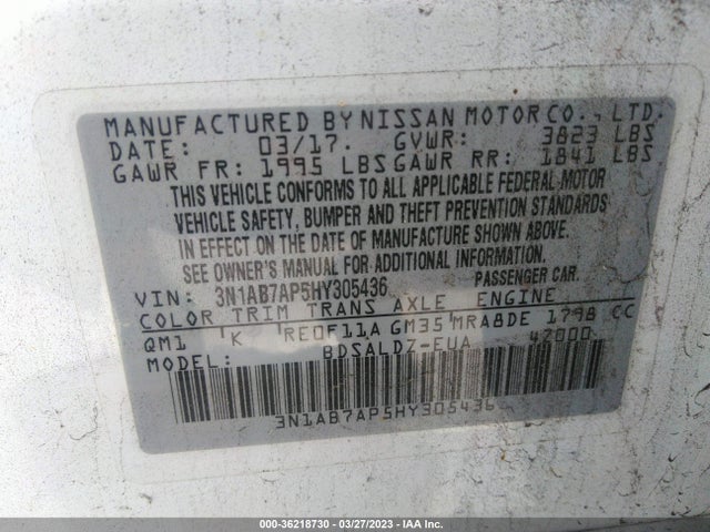 Nissan SENTRA SV 2017 3N1AB7AP5HY305436 Image 10