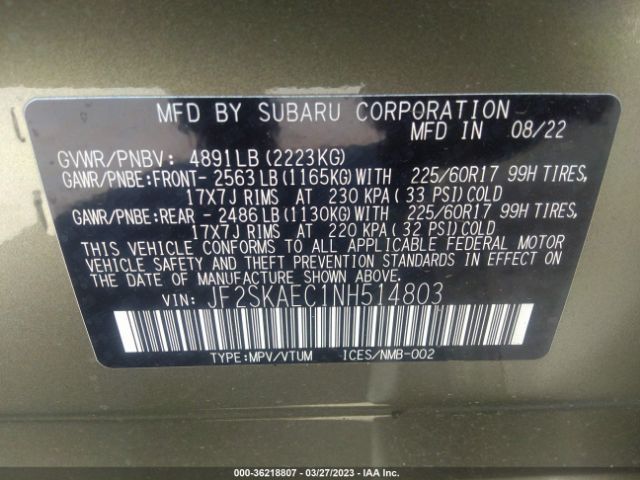 JF2SKAEC1NH514803 Subaru Forester Premium