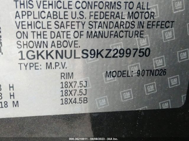 1GKKNULS9KZ299750 GMC ACADIA SLT