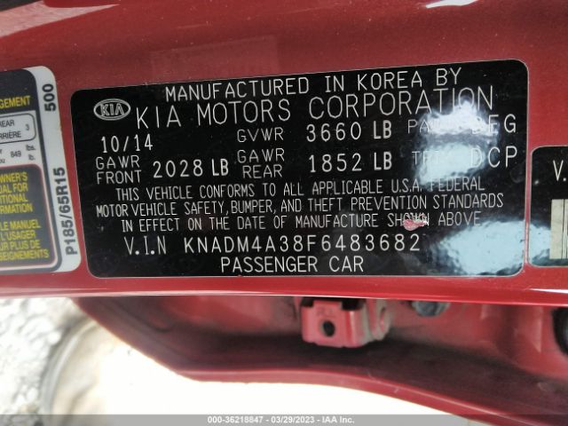 KNADM4A38F6483682 KIA RIO LX