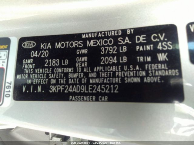 3KPF24AD9LE245212 KIA Forte Lxs