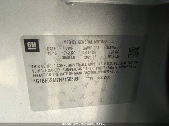 Chevrolet CRUZE LT 2017 1G1BE5SM7H7158399 Image 10