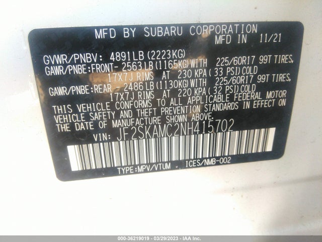 2022 Subaru Forester, VIN: JF2SKAMC2NH415702