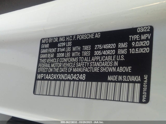2022 Porsche Cayenne, VIN: WP1AA2AYXNDA04248