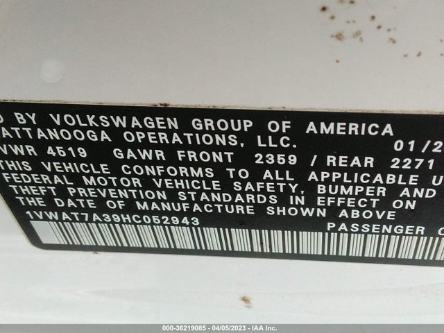 Volkswagen Passat 1.8t S 2017 1VWAT7A39HC052943 Image 11