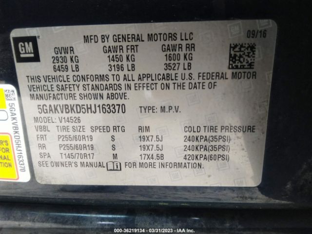 5GAKVBKD5HJ163370 Buick Enclave Leather