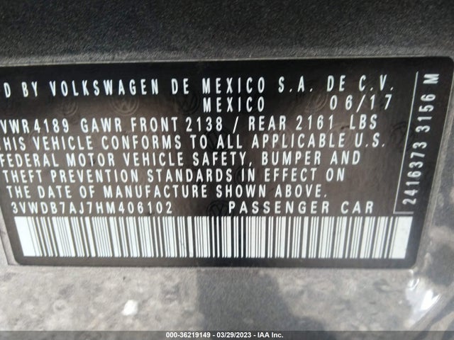 3VWDB7AJ7HM406102 Volkswagen Jetta 1.4t Se